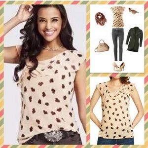 Cabi "Playfall Me" Ruffled Gingko Flower Print Blouse Womens XS Semi Sheer EUC